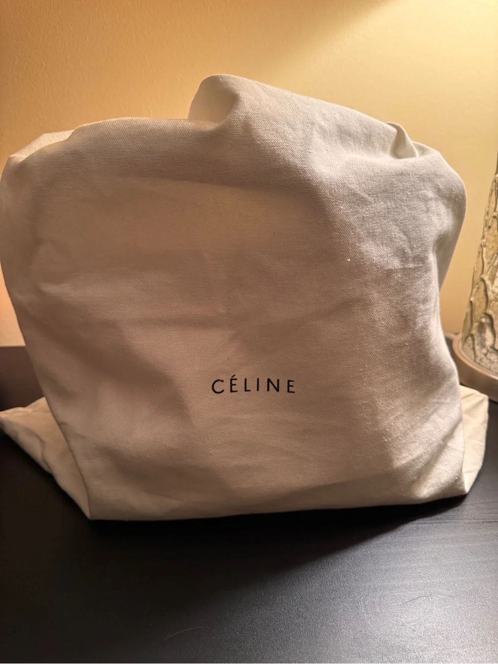 Celine Taupe Leather Satchel with Blue Trim